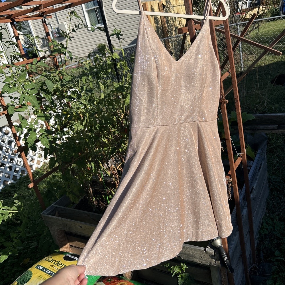 Speechless Gold Homecoming Dress Size 15 Glittery Fit and Flare Short Length